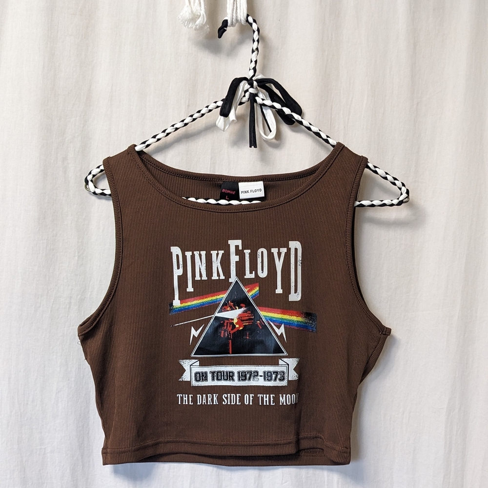 3/$25 Romwe Brown Pink Floyd Cropped Tank Top